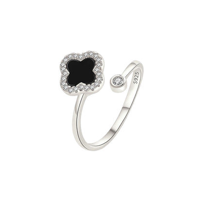 Zirkonia Schwarzer Klee Anxiety- & Antistress-Ring - 925 Silber