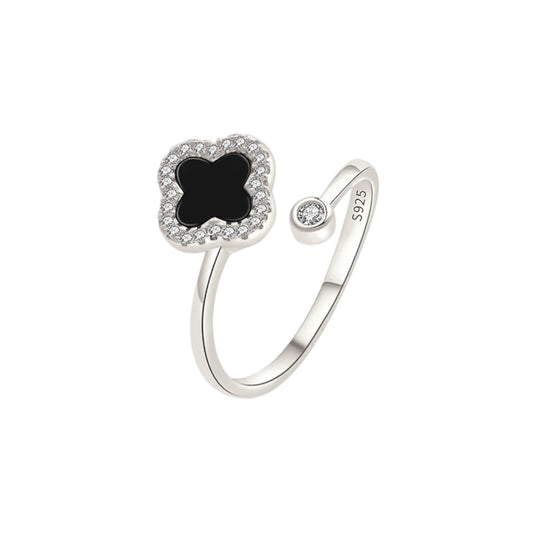 Zirkonia Schwarzer Klee Anxiety- & Antistress-Ring - 925 Silber