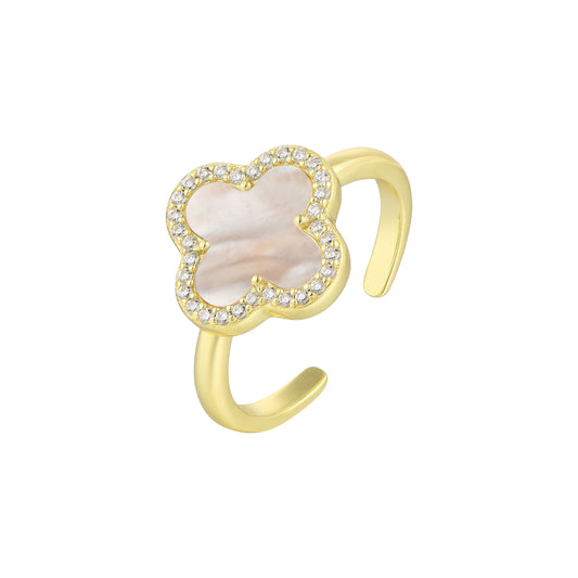 Klee Zirkonia Weißer Perlmutt Ring - 925 Silber