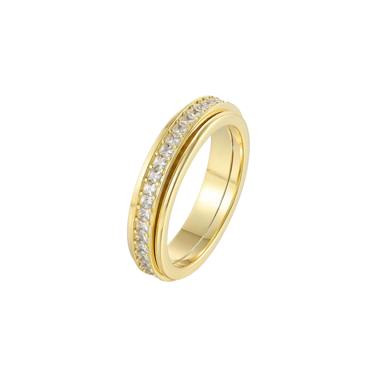 Vielring - Quadratischer Kristall Anti-Stress-Ring - Edelstahl / Gold / 49 | ø15.6