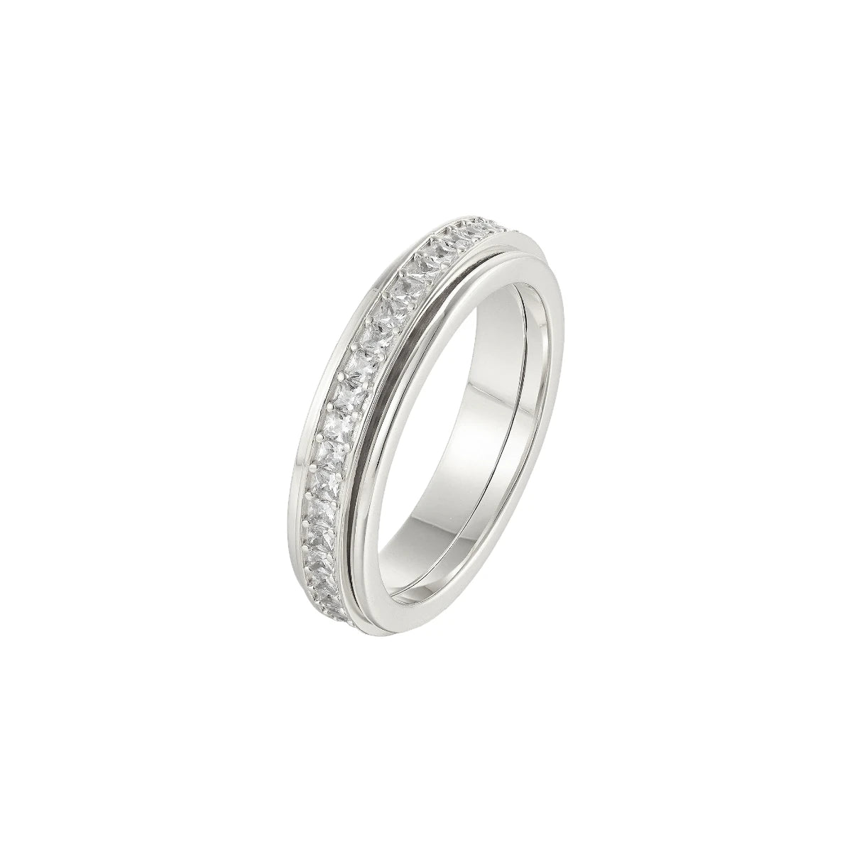 Vielring - Quadratischer Kristall Anti-Stress-Ring - Edelstahl / Silber / 49 | ø15.6