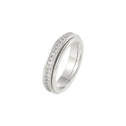 Vielring - Quadratischer Kristall Anti-Stress-Ring - Edelstahl / Silber / 49 | ø15.6