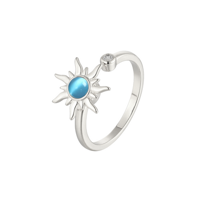 Blauer Sonnen Zirkonia Steinen Anti-Stress-Ring - 925 Silber