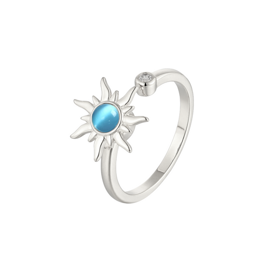 Blauer Sonnen Zirkonia Steinen Anti-Stress-Ring - 925 Silber
