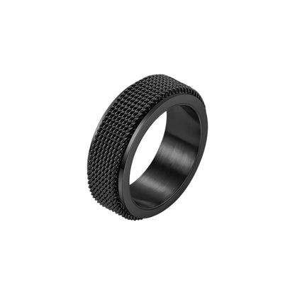Vielring - Gerillter Raster Anti-Stress-Ring – Edelstahl - Schwarz / 49 | ø15.6