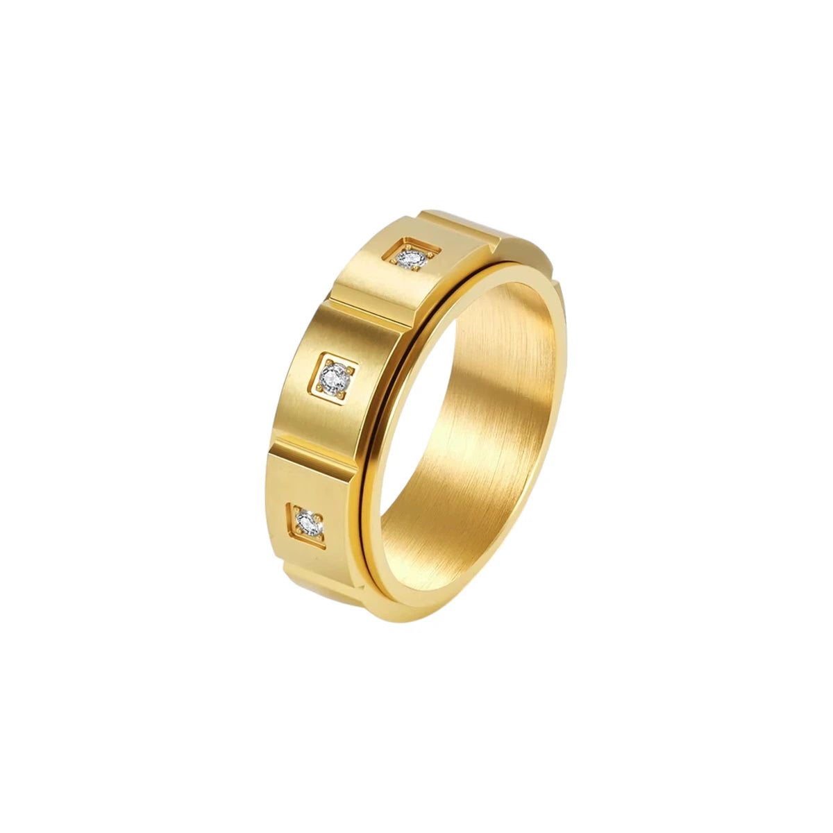 Vielring - Zirkonia Square Anti-Stress-Ring – Edelstahl - Gold / 49 | ø15.6