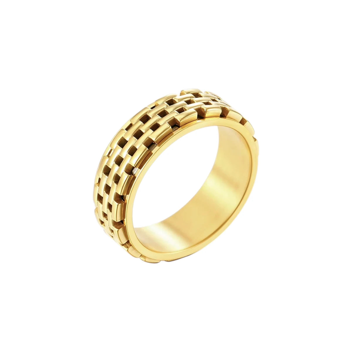Vielring - Strukturierter Grid Anti-Stress-Ring – Edelstahl - Gold / 49 | ø15.6