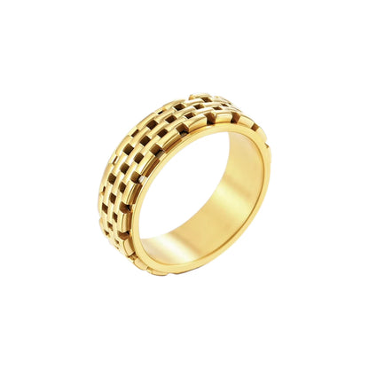 Vielring - Strukturierter Grid Anti-Stress-Ring – Edelstahl - Gold / 49 | ø15.6