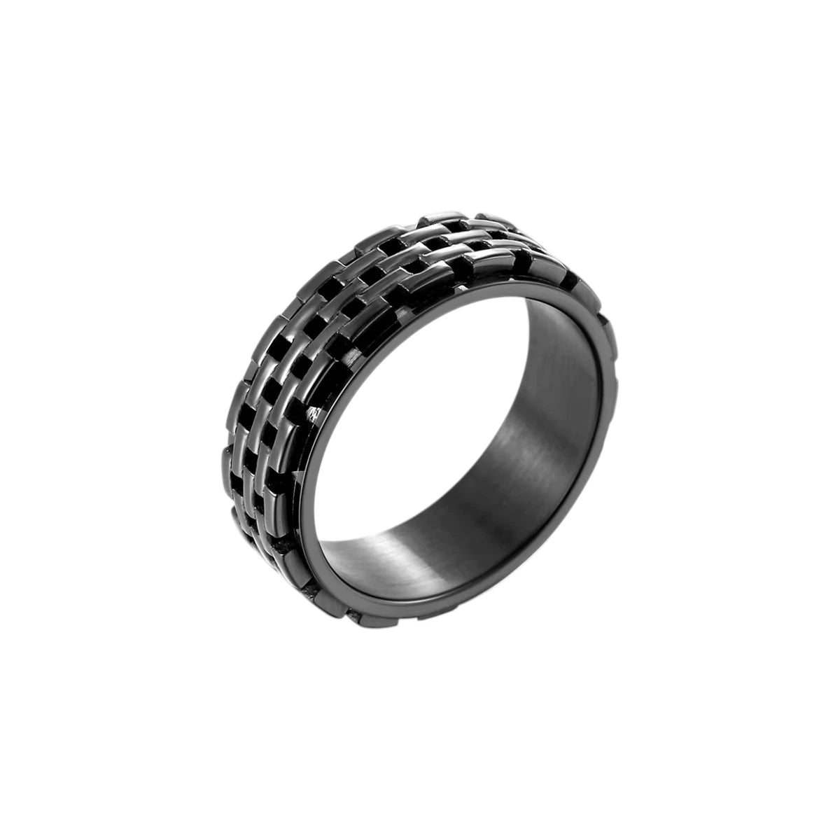 Vielring - Strukturierter Grid Anti-Stress-Ring – Edelstahl - Schwarz / 49 | ø15.6