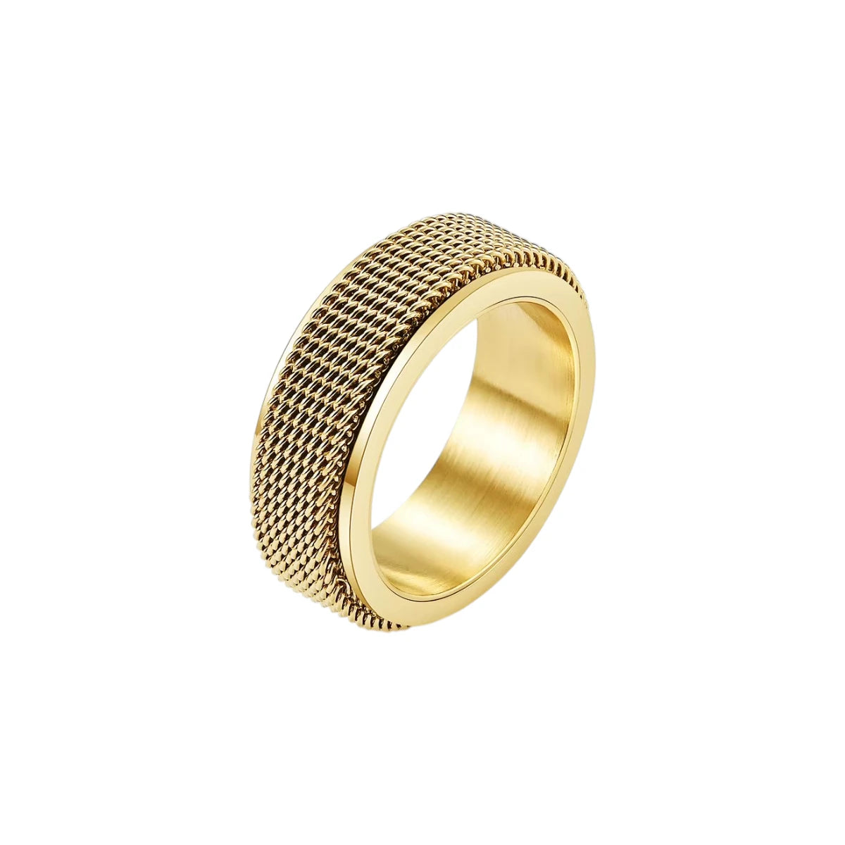 Vielring - Gerillter Raster Anti-Stress-Ring – Edelstahl - Gold / 49 | ø15.6