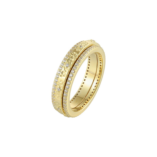 Vielring - Gehämmerter Zirkonia Anti-Stress-Ring - 925 Silber / Gold / 49 | ø15.6