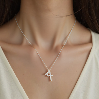 Zirkonia Kreuz Buchstaben Halskette - 925 Silber