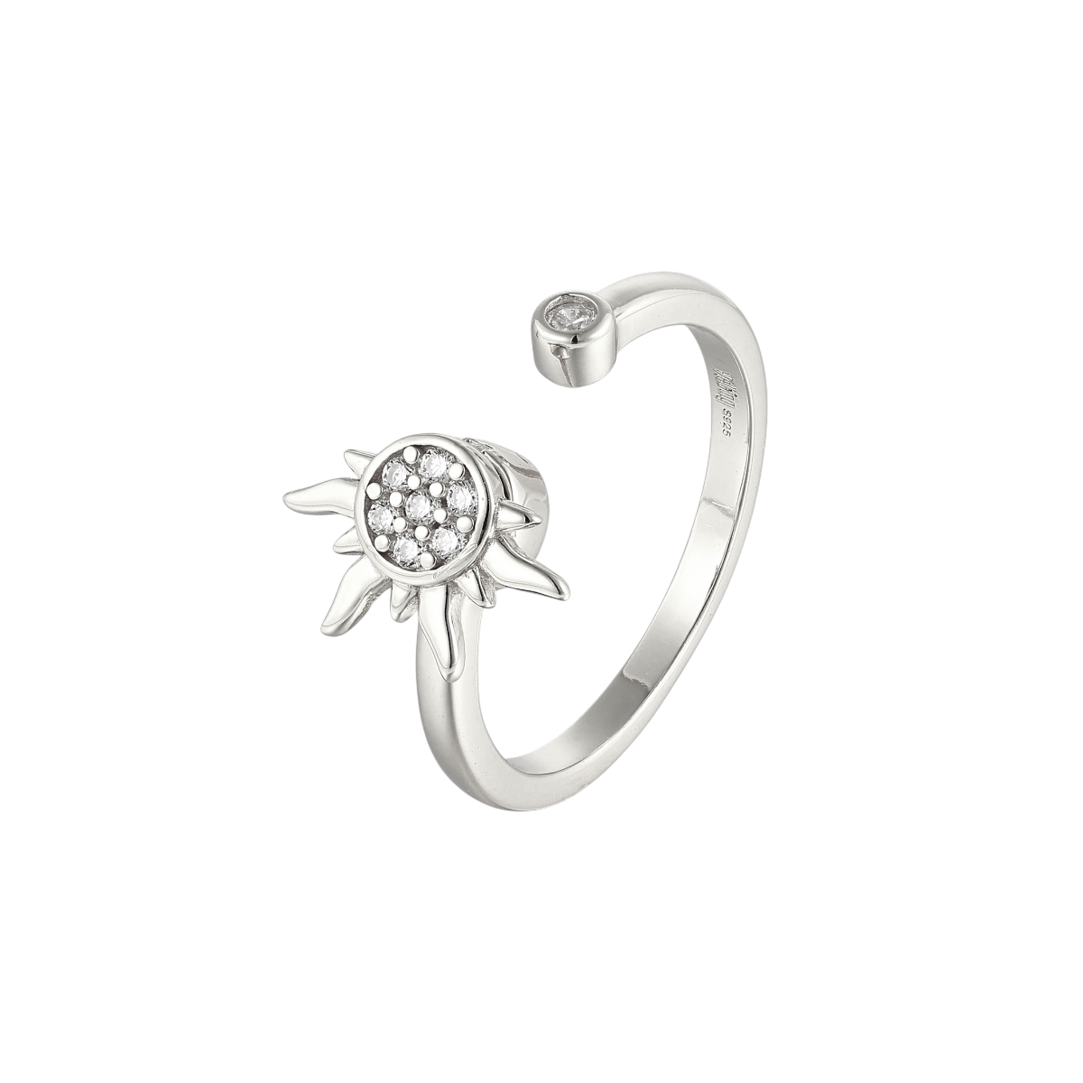 Strahlende Zirkonia Steinen Sonnen Anti-Stress-Ring - 925 Silber