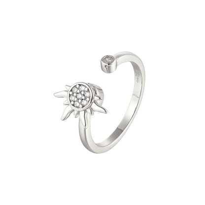Strahlende Zirkonia Steinen Sonnen Anti-Stress-Ring - 925 Silber