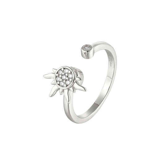 Strahlende Zirkonia Steinen Sonnen Anti-Stress-Ring - 925 Silber