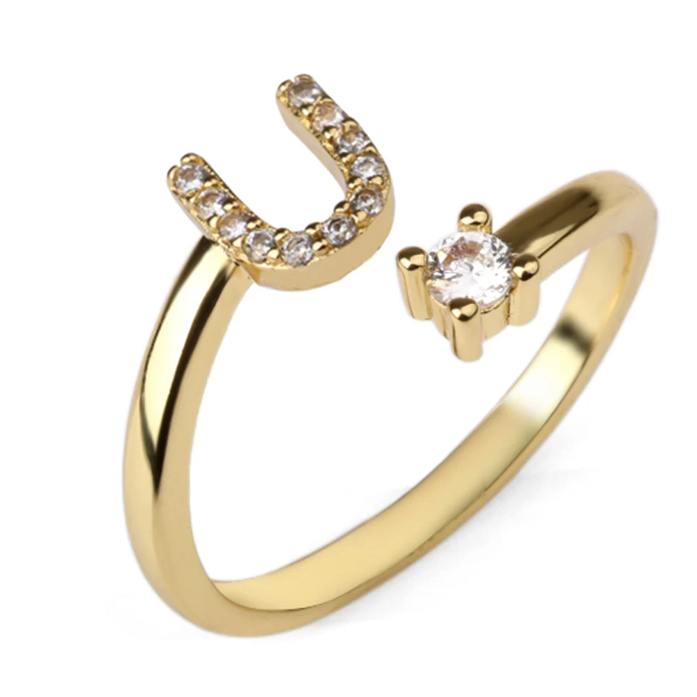 Vielring - 925 Sterling Silber Vergoldeter Buchstaben Ring - Gold / U