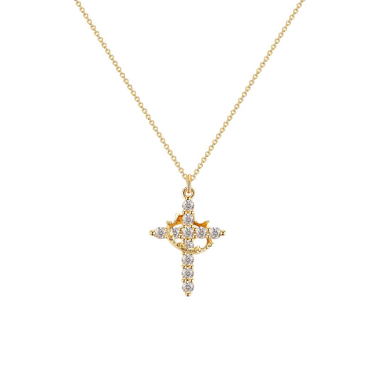 Vielring - Kronen Kreuz Zirkonia Halskette - 925 Silber - Gold