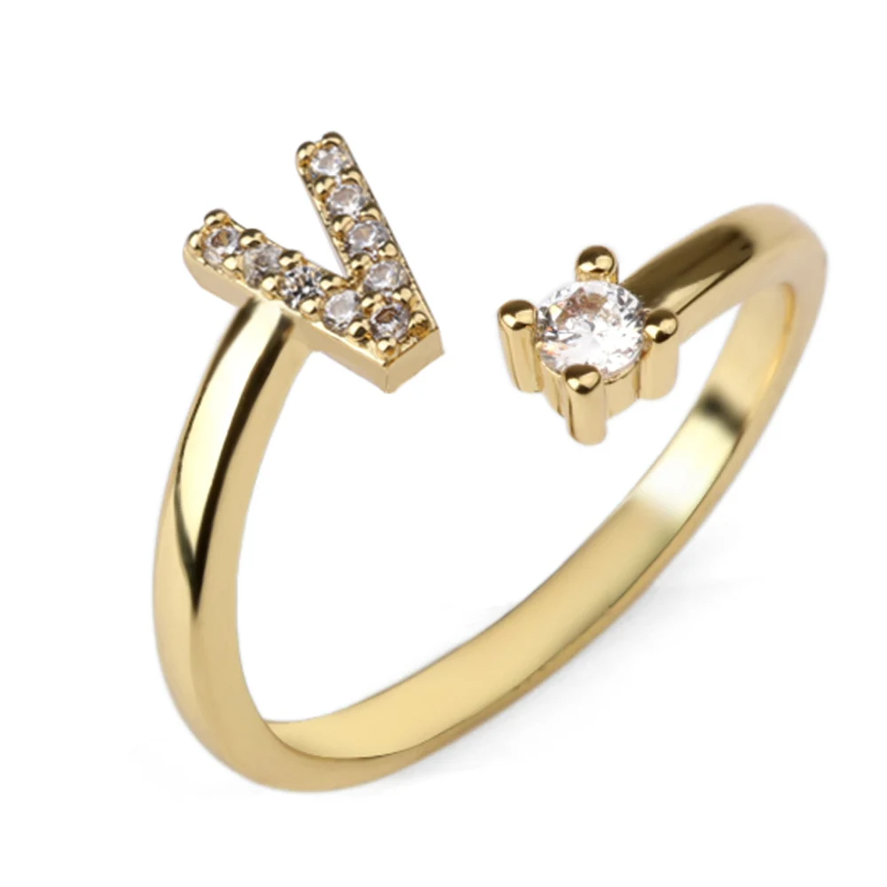 Vielring - 925 Sterling Silber Vergoldeter Buchstaben Ring - Gold / V