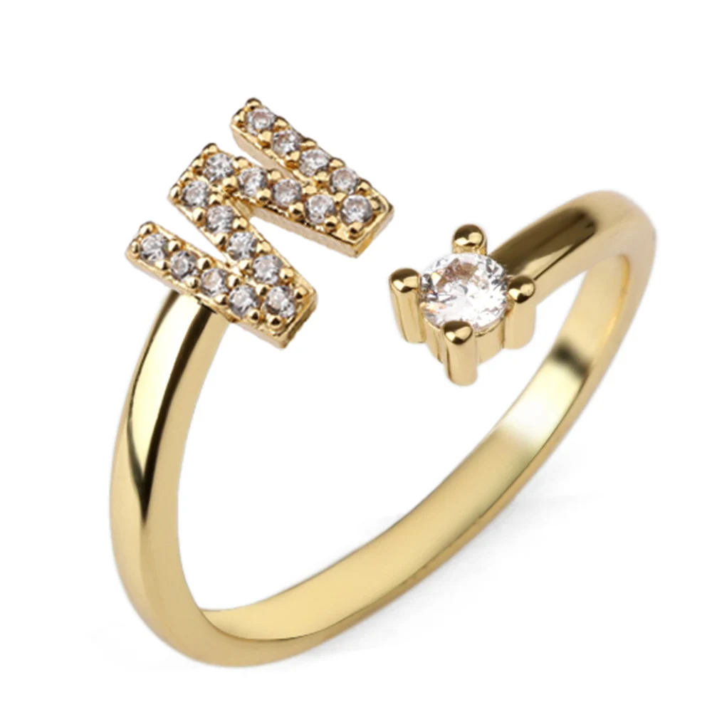 Vielring - 925 Sterling Silber Vergoldeter Buchstaben Ring - Gold / W
