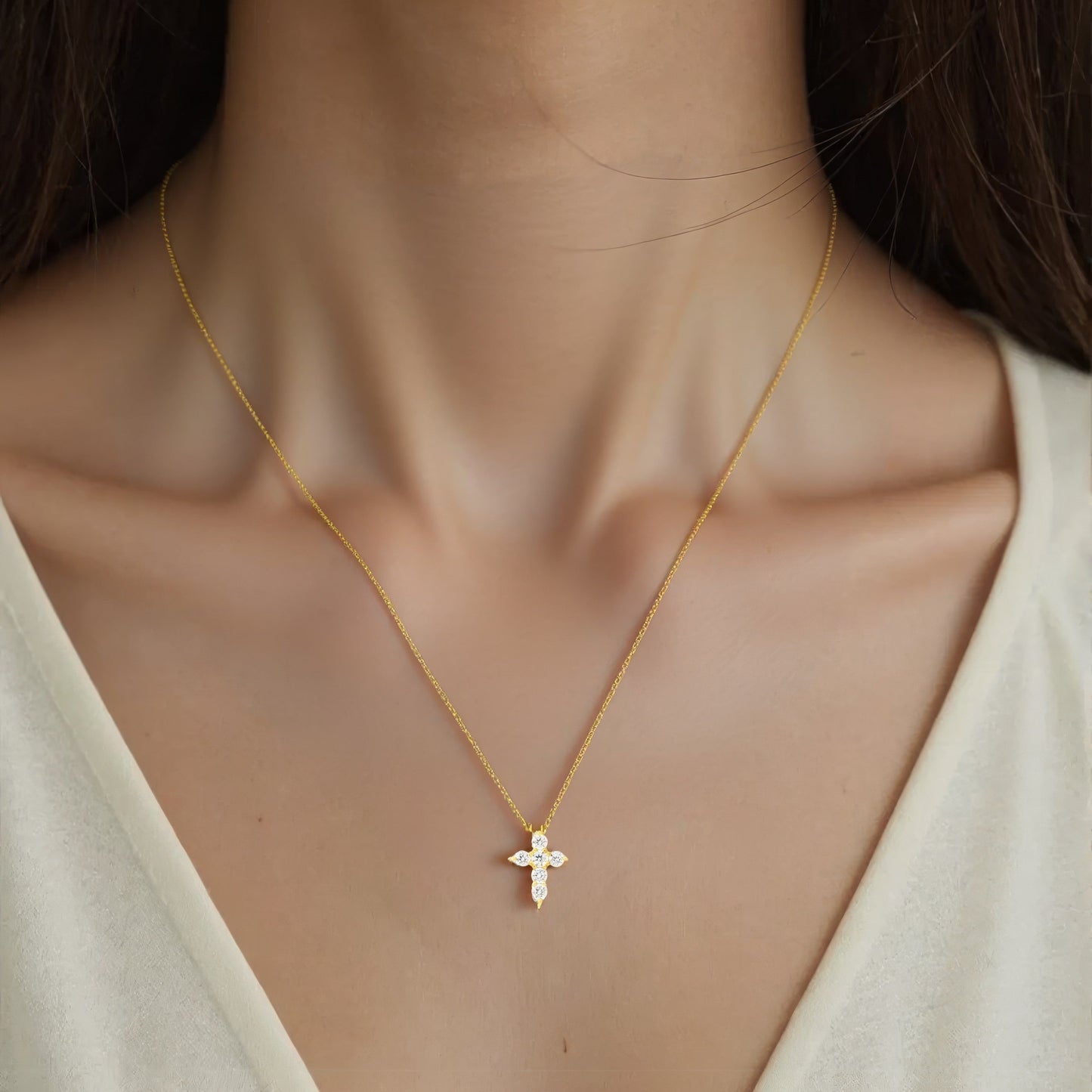 Kleine Kreuz Zirkonia Halskette - 925 Silber