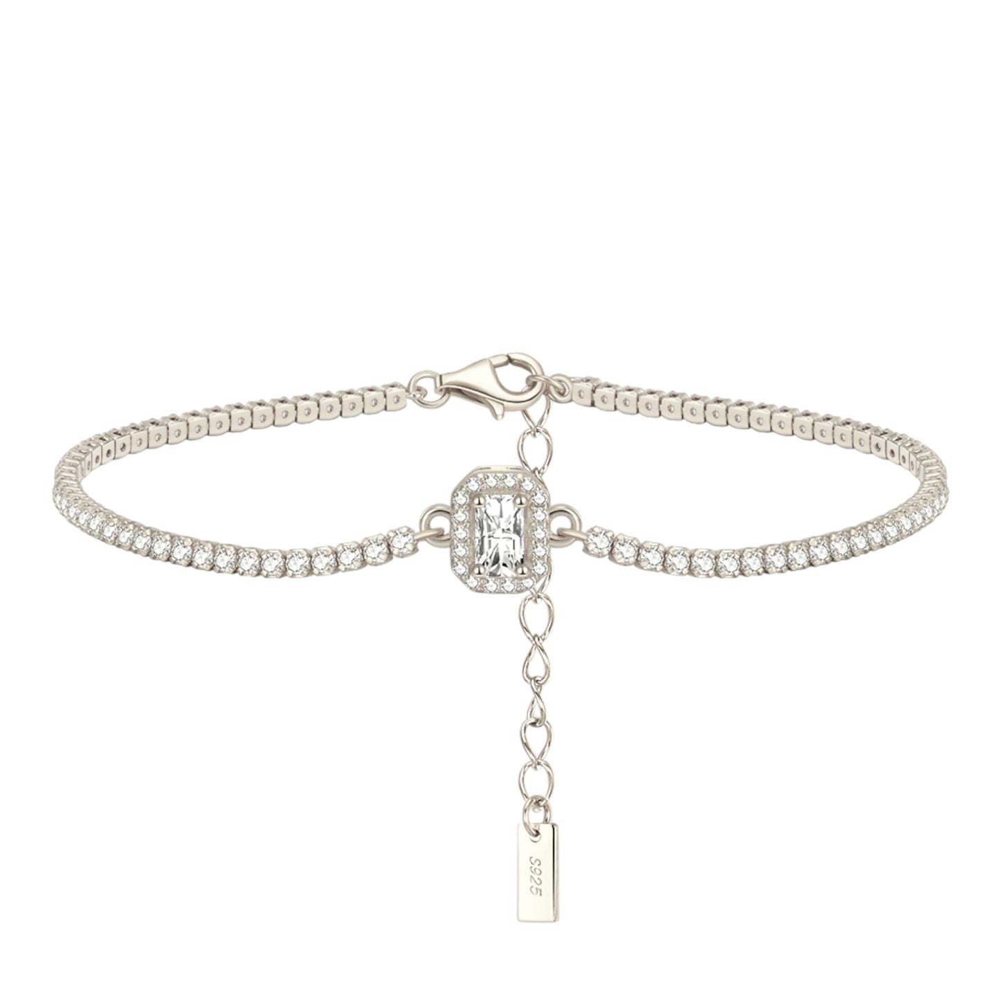 Quadratisches Tennis Armband - 925 Silber