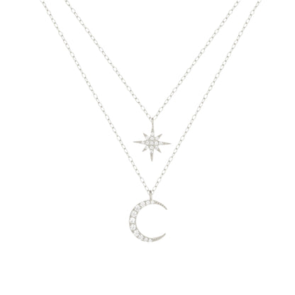 Zirkonia Mond & Stern Halskette - 925 Silber