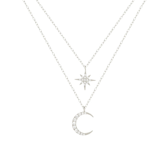 Zirkonia Mond & Stern Halskette - 925 Silber