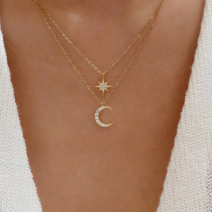 Zirkonia Mond & Stern Halskette - 925 Silber