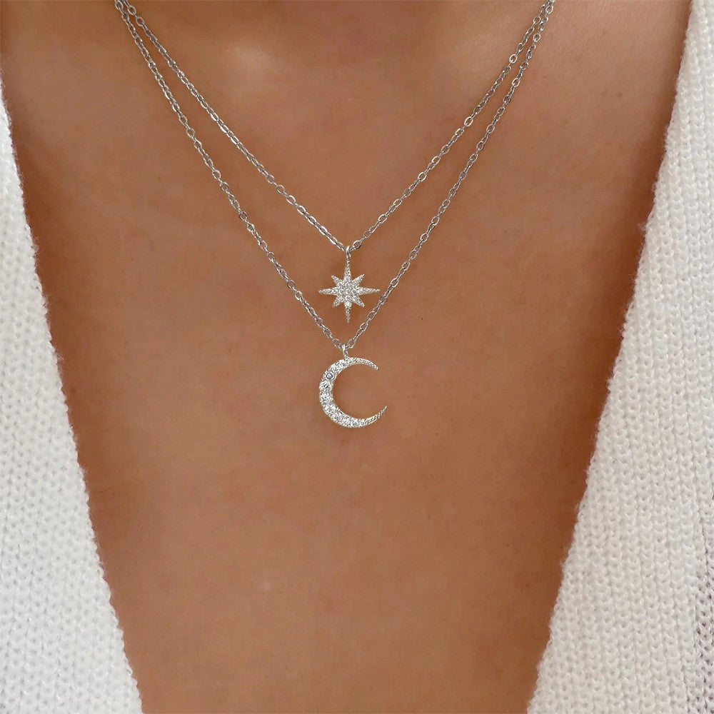 Zirkonia Mond & Stern Halskette - 925 Silber