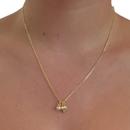 Herz & Perlen Anhänger Halskette - 925 Silber