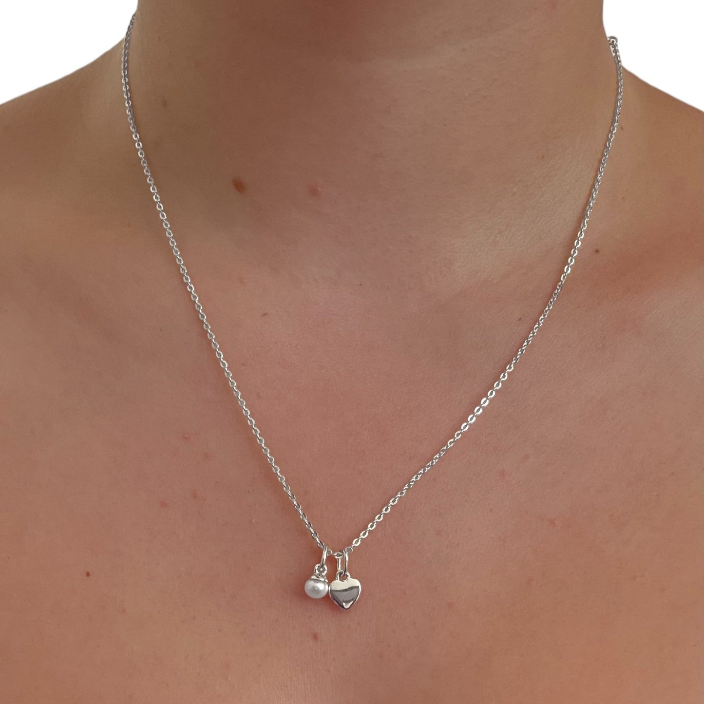 Herz & Perlen Anhänger Halskette - 925 Silber